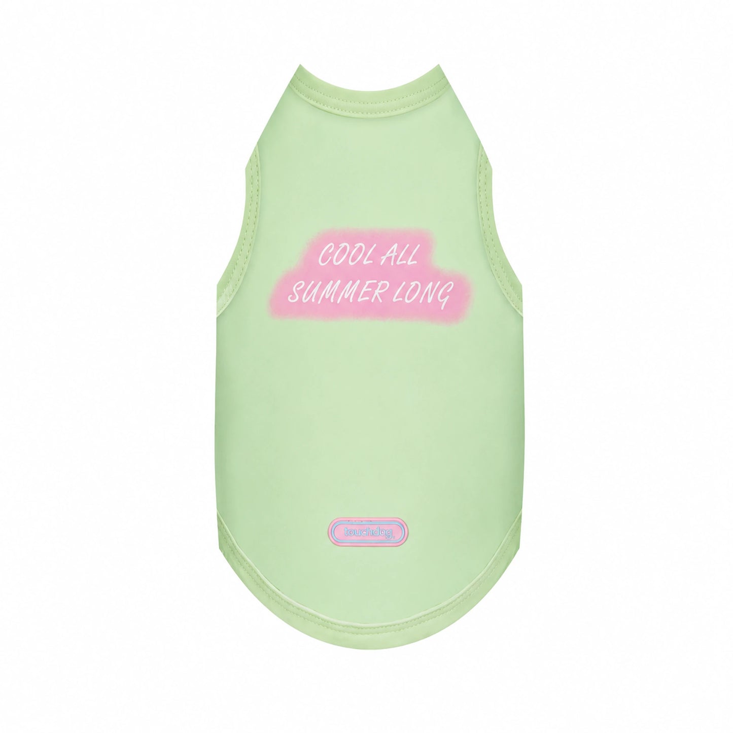 Mint green cool-touch UPF50+ dog vest with pink slogan print