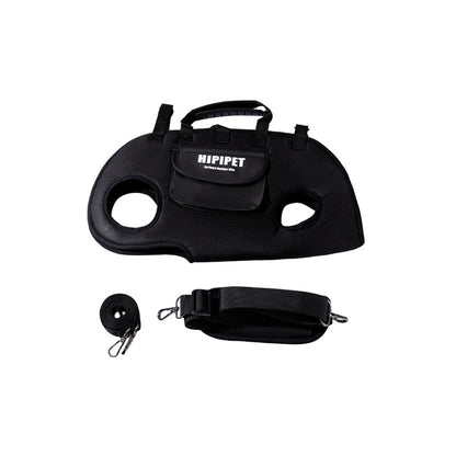 Black 4-in-1 dog carrier harness kit with carrier body, padded shoulder strap, and 1.5m leash.