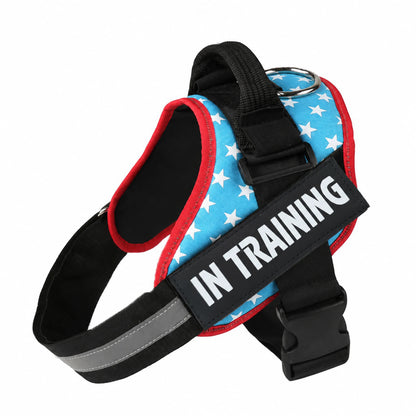 Stars adjustable dog harness with IN TRAINING patch, back handle and black straps