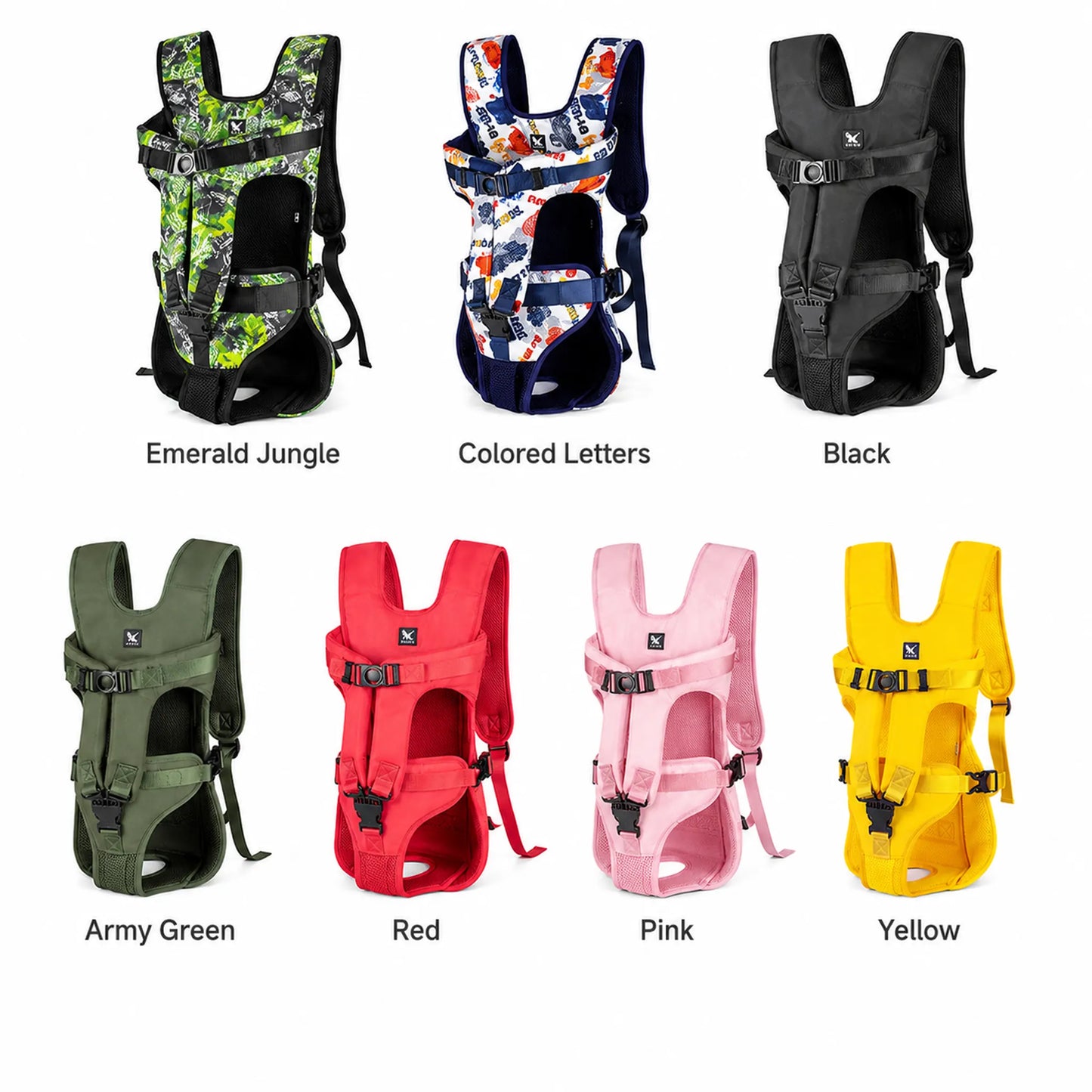 Seven color options for front-facing pet carrier