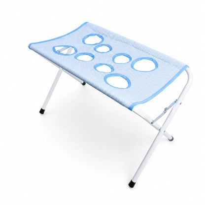 Cloud blue foldable pet grooming hammock stand with eight reinforced openings