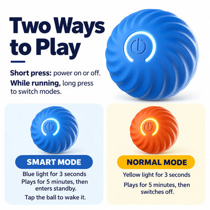 Smart and Normal play modes with five-minute operation, blue and yellow indicators and tap-to-wake instructions