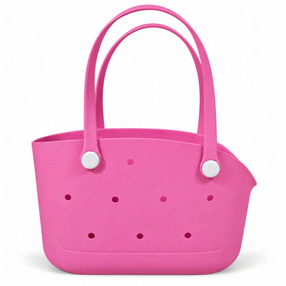Undecorated Fuchsia open pet carrier basket with long loop handles on a white background