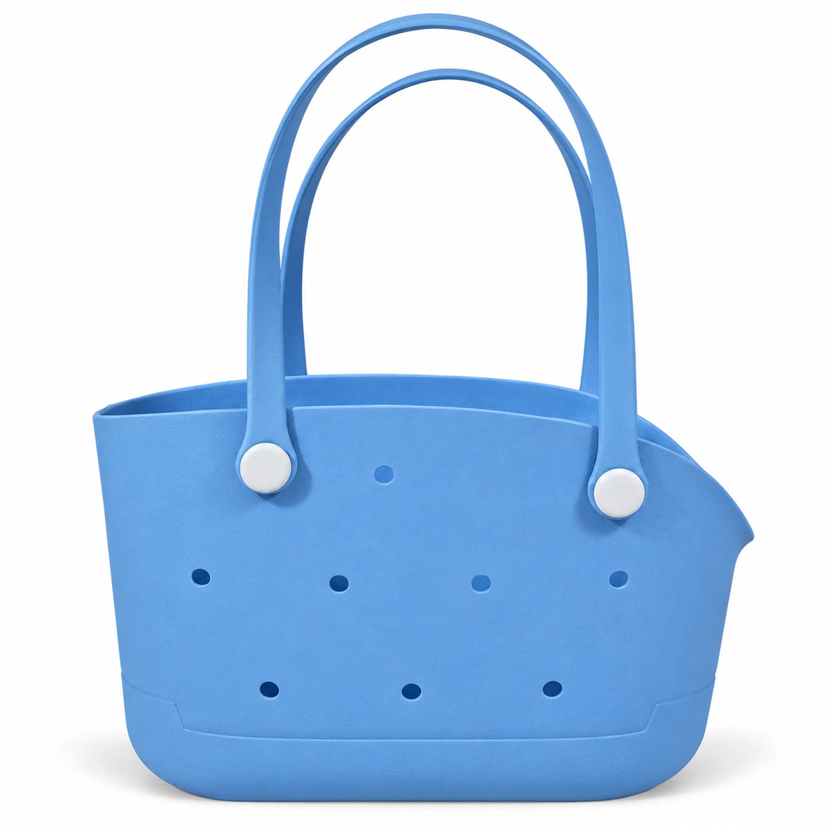 Undecorated Sky Blue open pet carrier basket with long loop handles on a white background