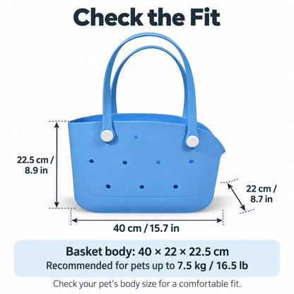 Pet carrier basket body dimensions: 40 by 22 by 22.5 cm, with supplier pet-weight guidance up to 7.5 kg