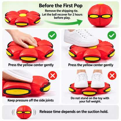 First-use guide showing two-hour recovery, gentle yellow-center pressure and incorrect stepping.