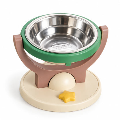 Brown and green floor-standing pet bowl with a 304 stainless steel insert