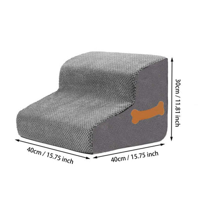Modern grey 2-step pet foam ramp featuring a water-repellent surface and a convenient brown side pocket.