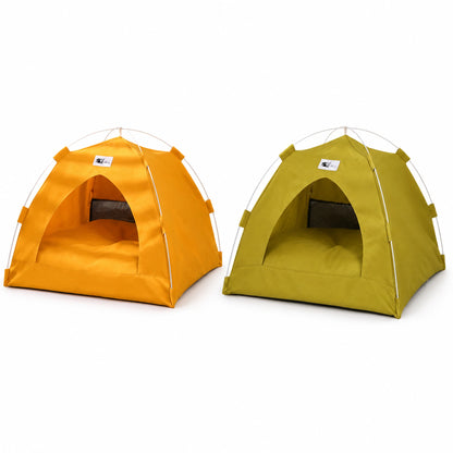 Mustard Yellow and Olive Green foldable pet tent bed color options