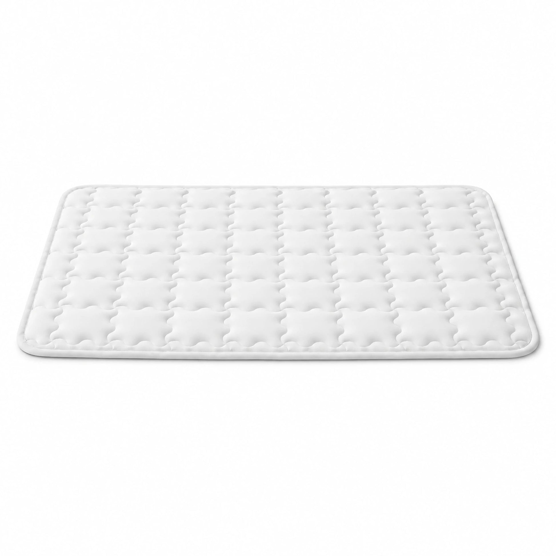 White quilted cooling pet mat with rounded corners