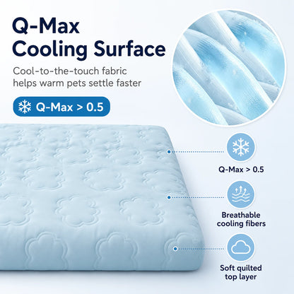Q-Max cooling surface feature for cool-to-the-touch quilted dog mattress fabric