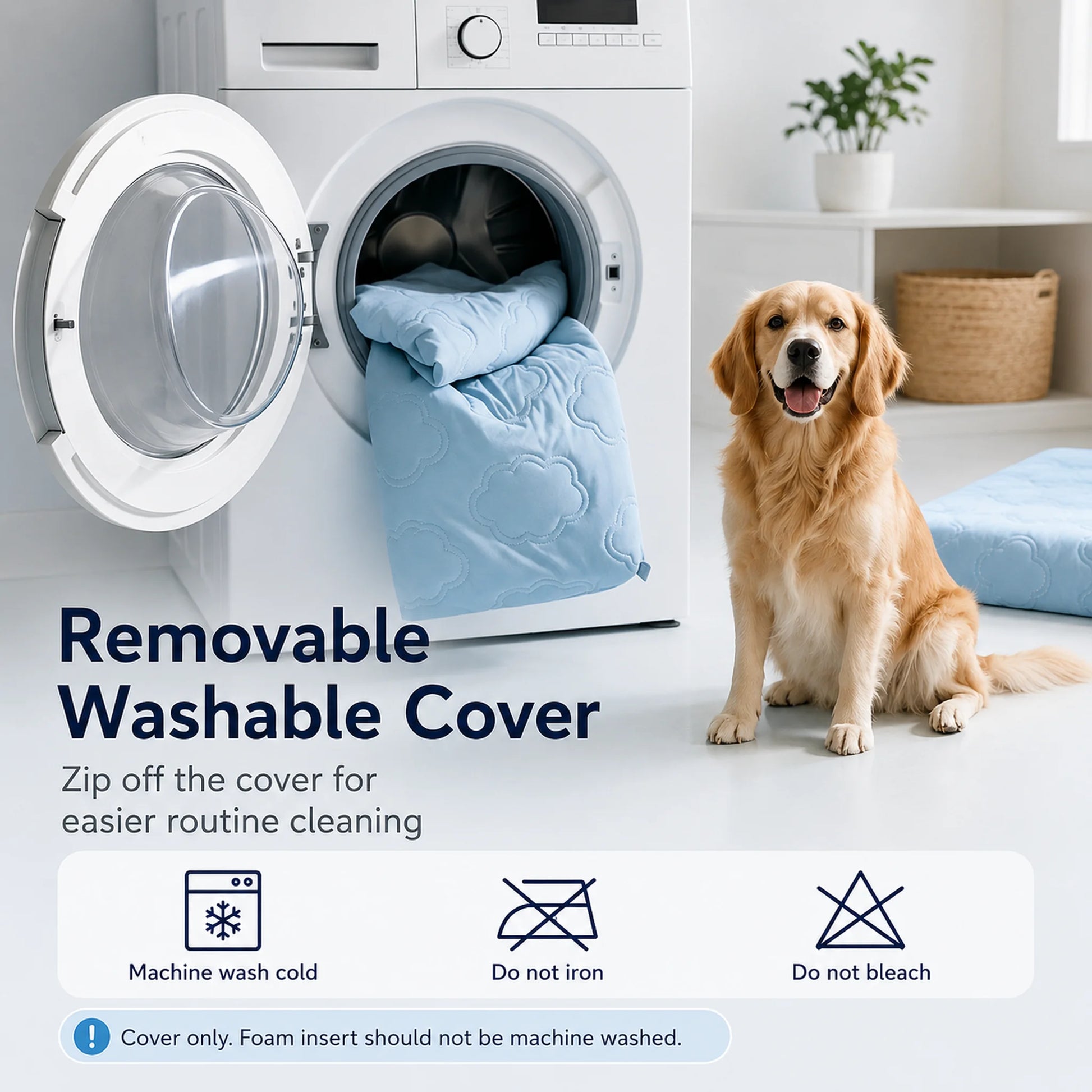 Removable washable cover feature for cooling support dog mattress