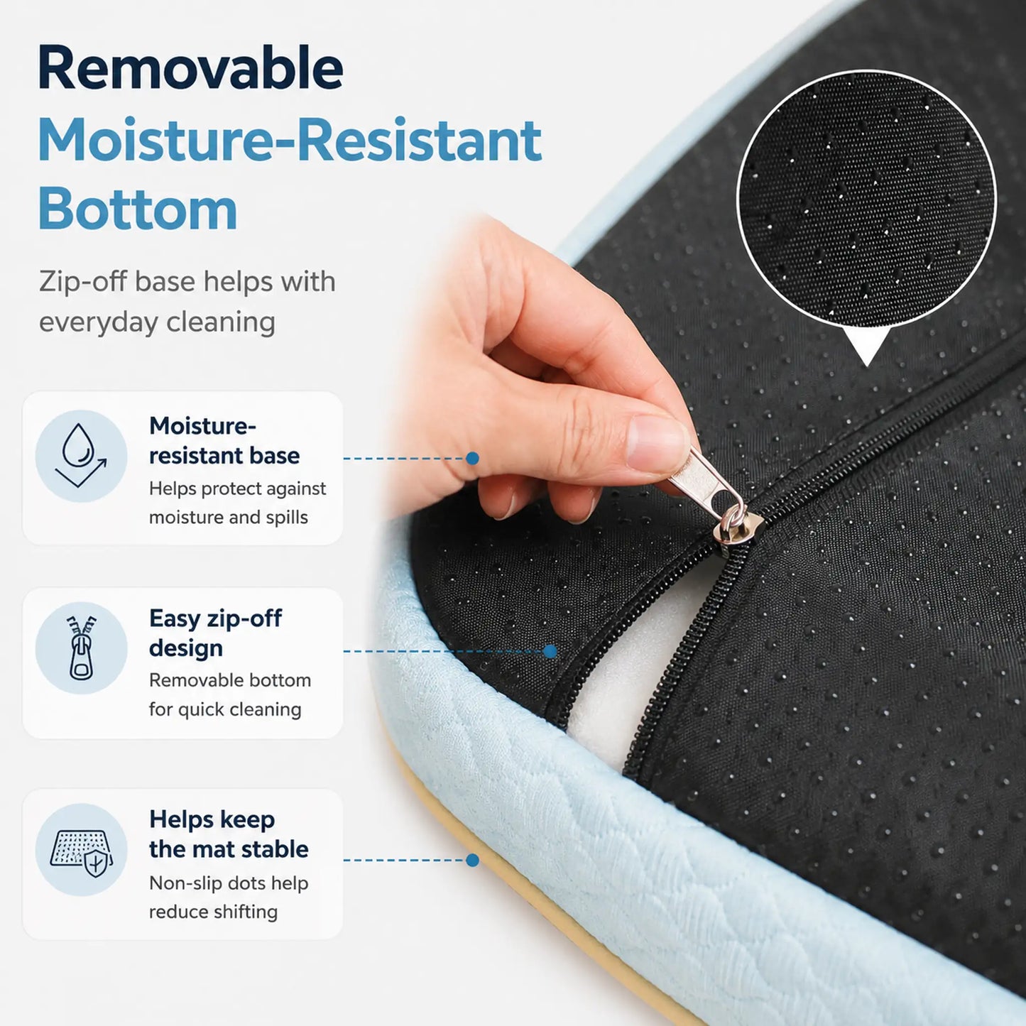 Removable moisture resistant bottom detail on cooling pet sleep mat