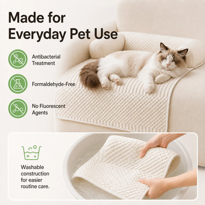Washable off-white pet mat with antibacterial treatment, formaldehyde-free and no fluorescent agents