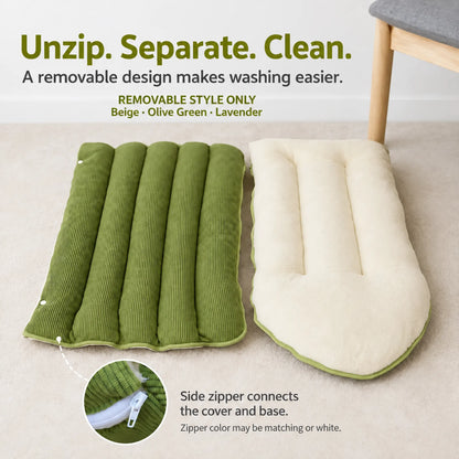 Zip-apart cover and base, available only for Beige, Olive Green and Lavender removable-cover styles.