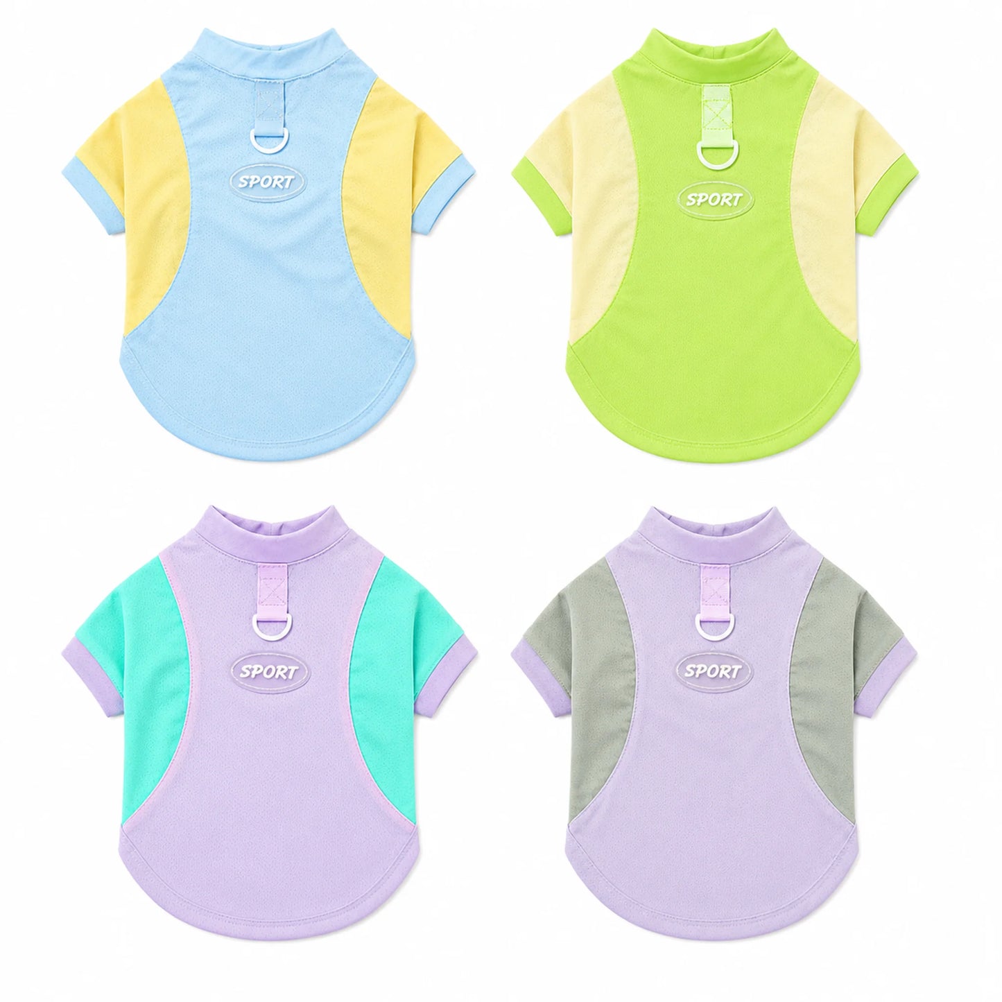 Four color options for cool-touch short-sleeve pet T-shirt