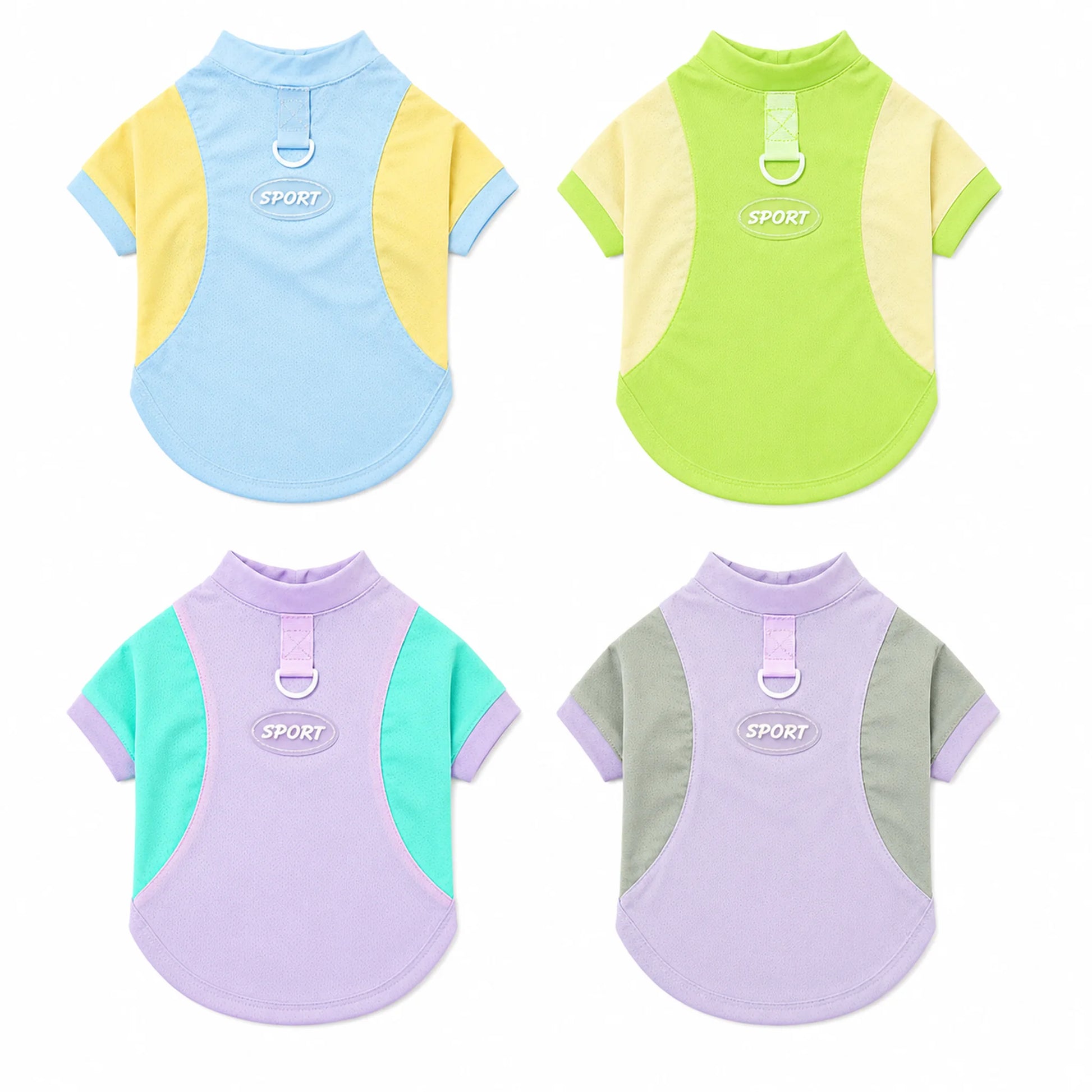 Four color options for cool-touch short-sleeve pet T-shirt