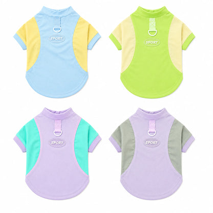 Four color options for cool-touch short-sleeve pet T-shirt
