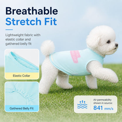 Breathable stretch fit feature graphic with elastic collar and gathered belly fit