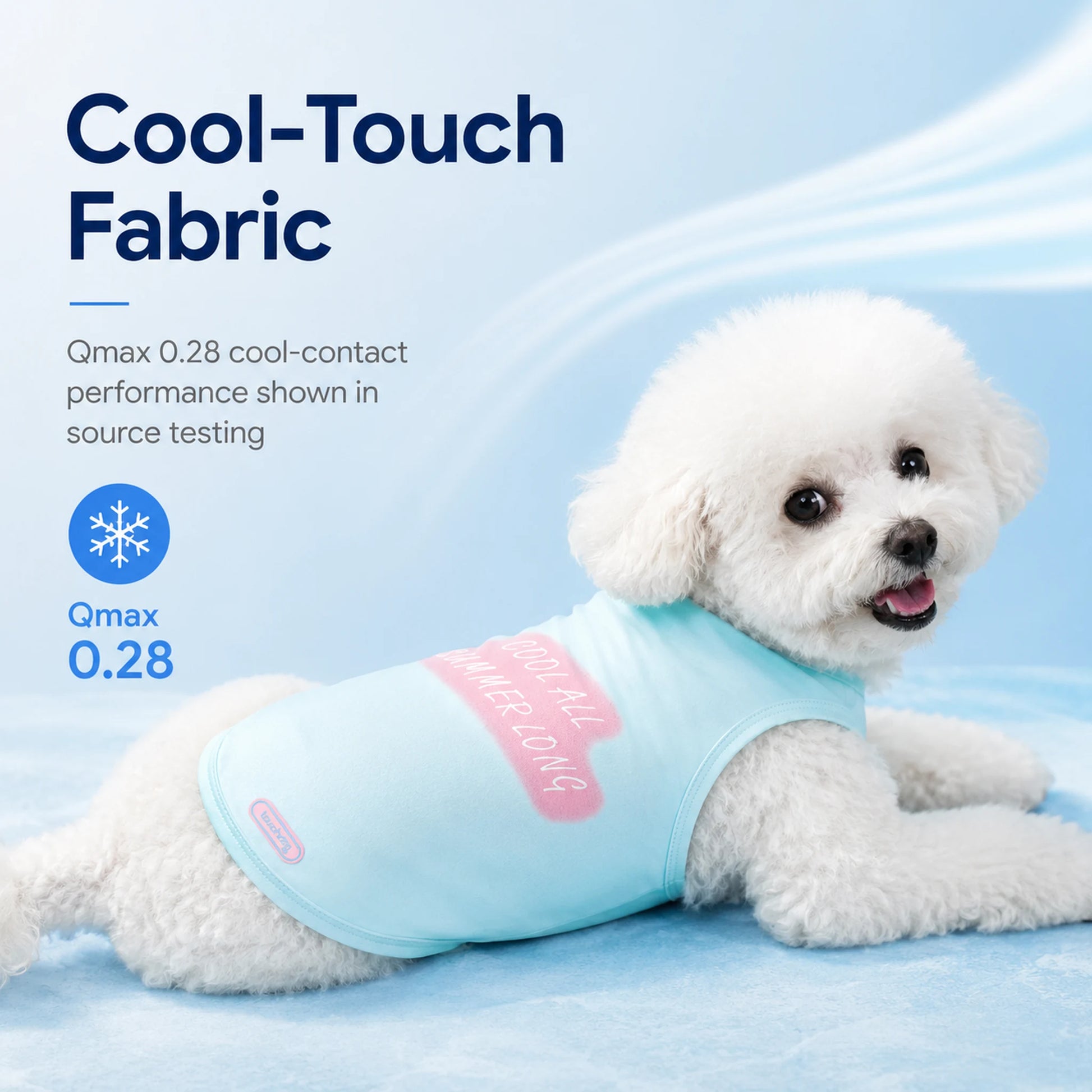 Cool-touch fabric feature graphic showing Qmax 0.28