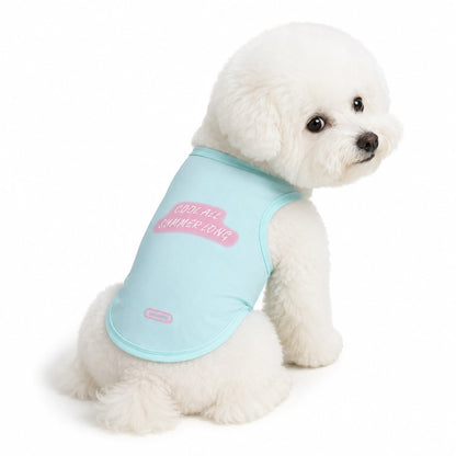White dog wearing sky blue cool-touch UPF50+ dog vest
