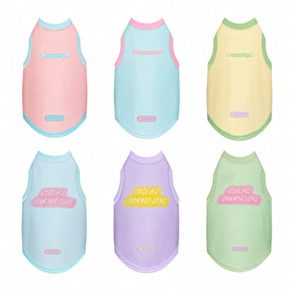 Six color variants of the cool-touch UPF50+ dog vest