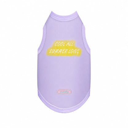 Light purple cool-touch UPF50+ dog vest with yellow slogan print