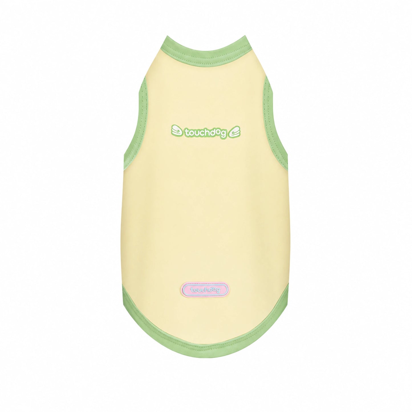 Pale yellow cool-touch UPF50+ dog vest with green trim