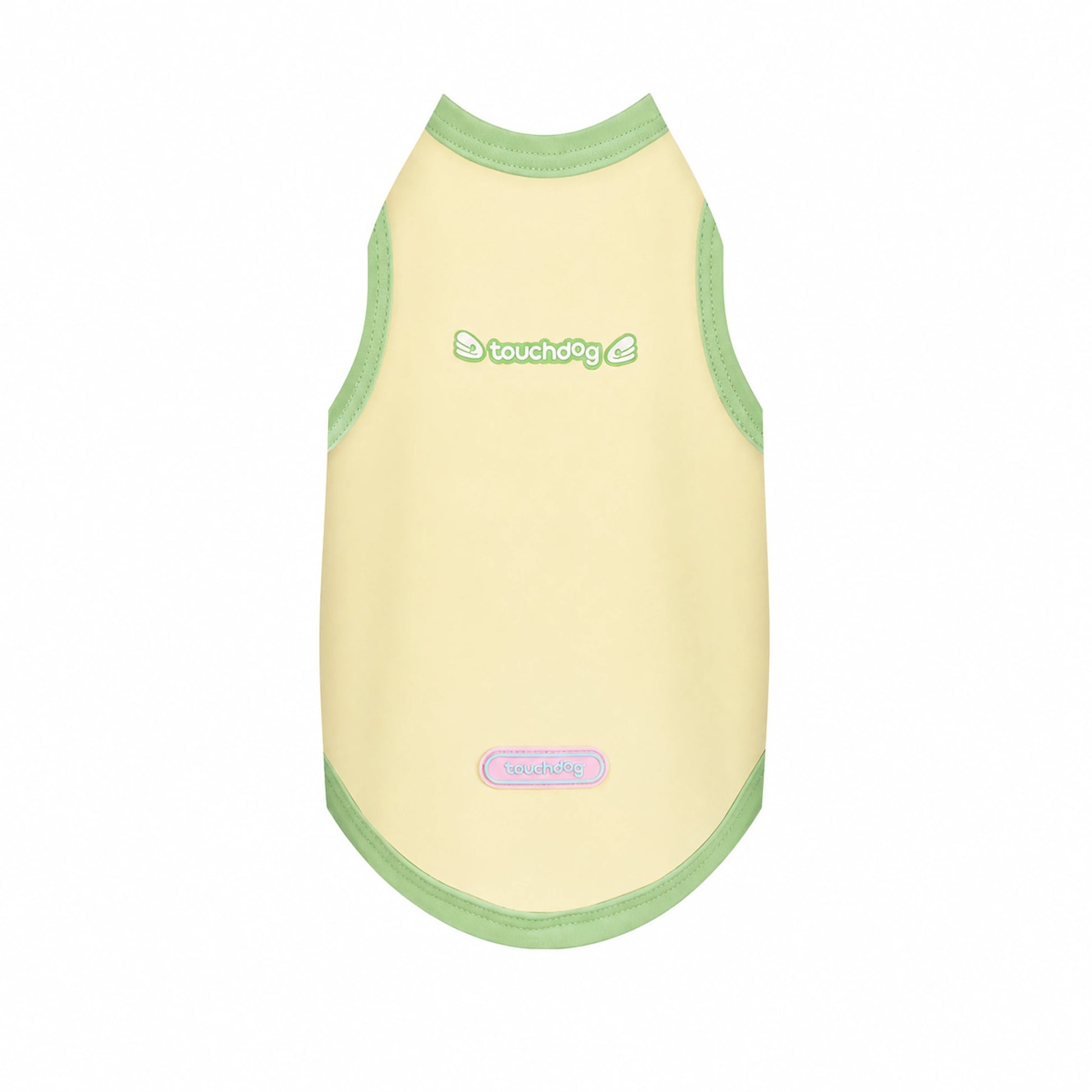 Pale yellow cool-touch UPF50+ dog vest with green trim