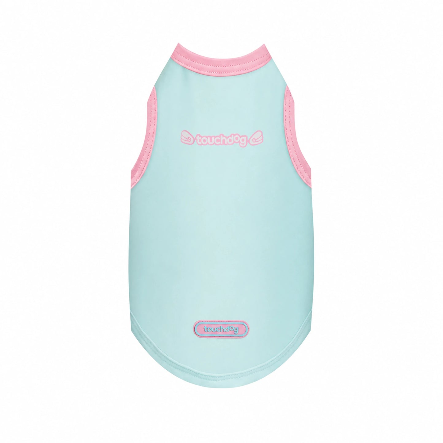 Sky blue logo cool-touch UPF50+ dog vest with pink trim