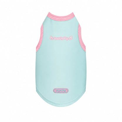 Sky blue logo cool-touch UPF50+ dog vest with pink trim