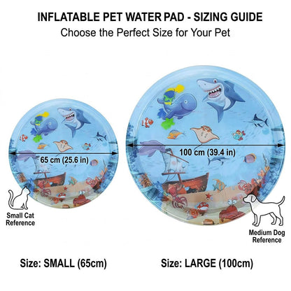 Sizing guide on white background — Small at 65 cm (25.6") for cats, Large at 100 cm (39.4") for medium dogs.