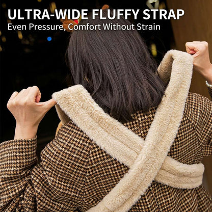 Back view of ultra-wide fluffy crossed shoulder straps on the front-worn pet carrier backpack.