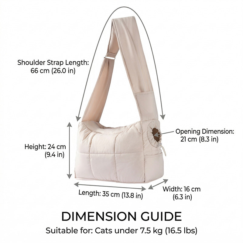 Dimension guide showing 35 cm length, 16 cm width, 24 cm height, 66 cm strap, and 21 cm opening.