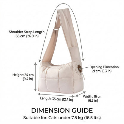Dimension guide showing 35 cm length, 16 cm width, 24 cm height, 66 cm strap, and 21 cm opening.