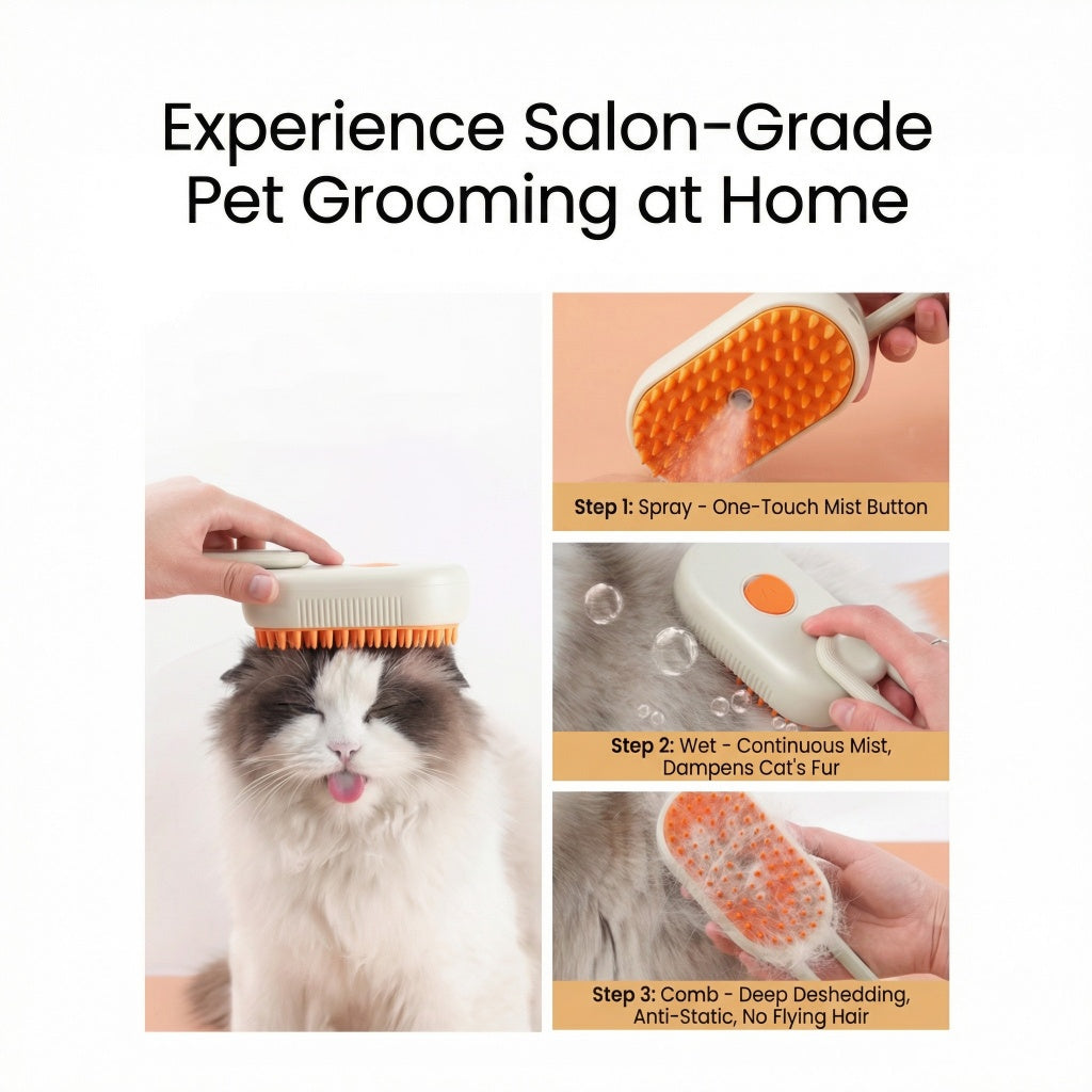 Rechargeable Pet Mist Brush & Anti-Static Deshedding Comb