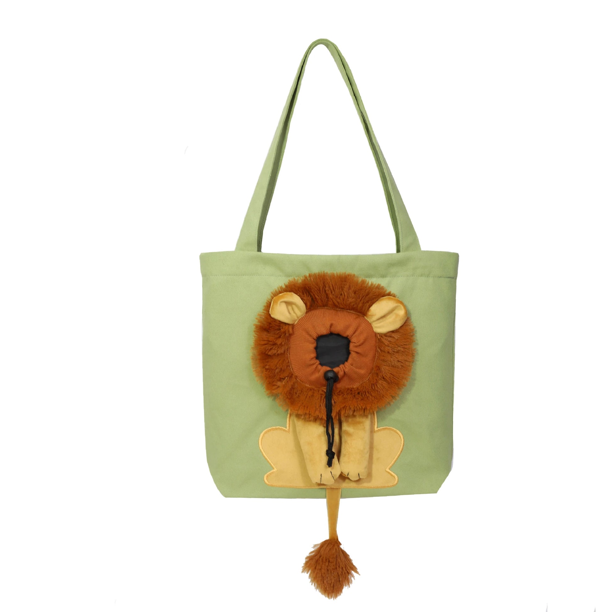 Light green lion canvas cat carrier tote — main view