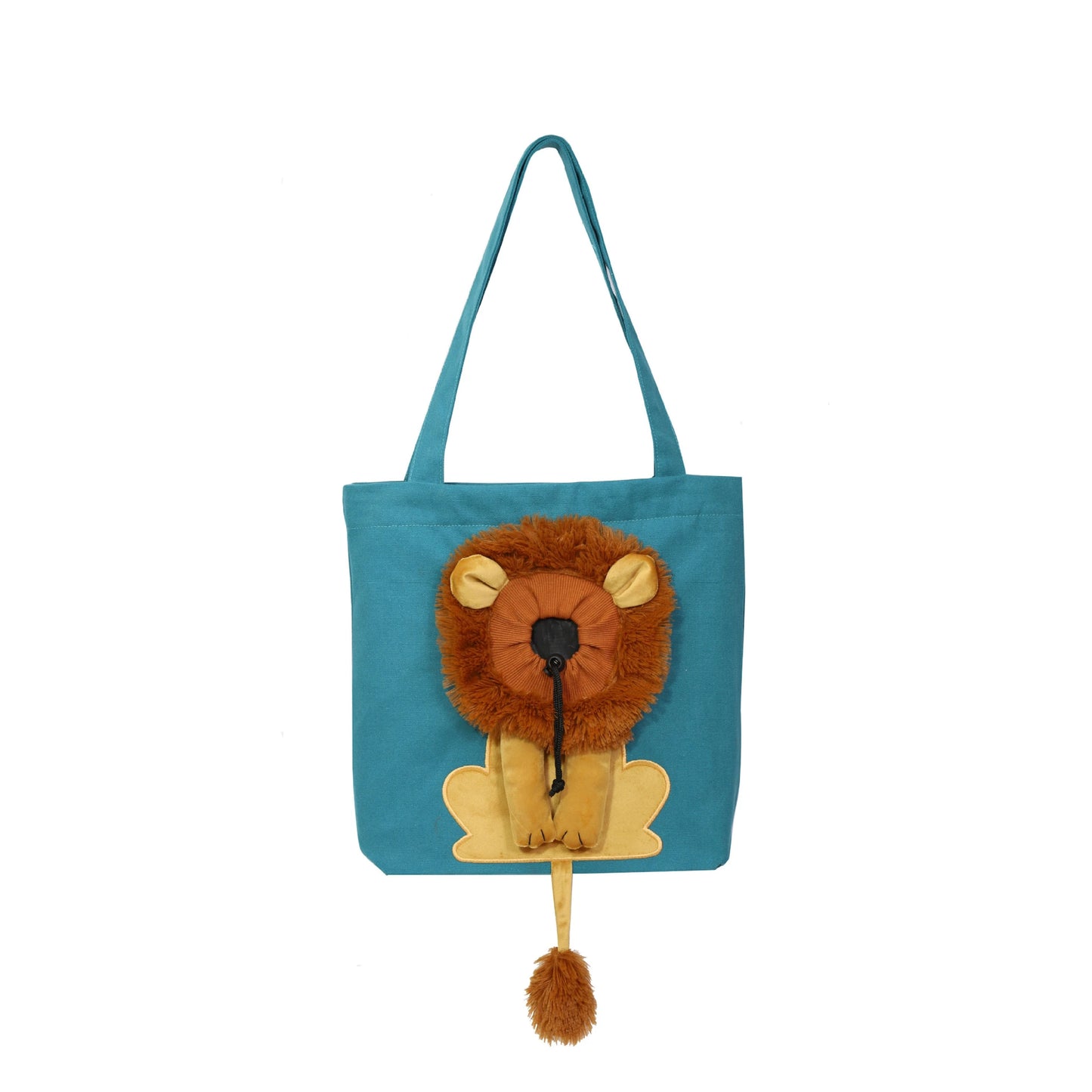 Teal green lion canvas cat carrier tote — main view