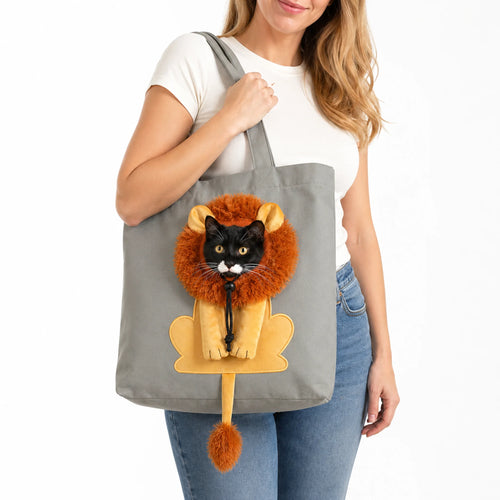 Lion canvas cat carrier tote bag — main view