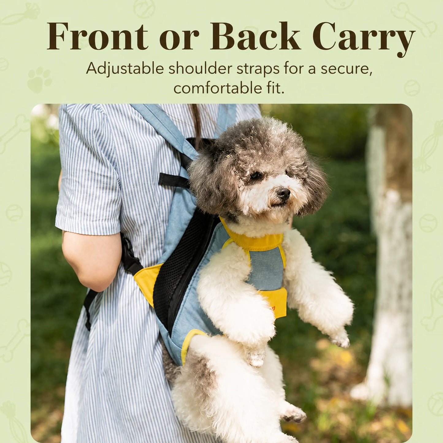 Pet carrier in front and back carry mode with adjustable shoulder straps