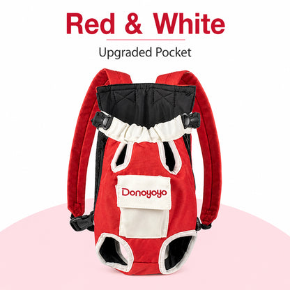 Red and white cotton linen pet carrier with upgraded front pocket