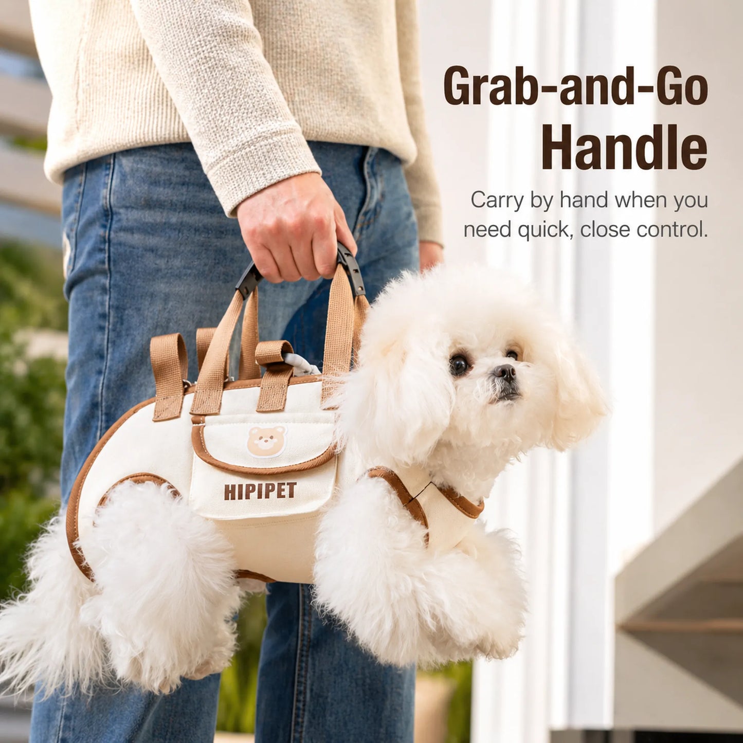 Grab-and-go padded handle for quick hand carry