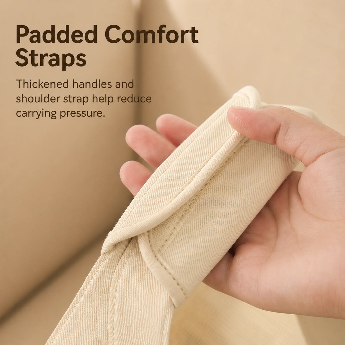 Padded comfort straps reduce carrying pressure on shoulder