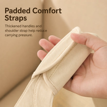 Padded comfort straps reduce carrying pressure on shoulder