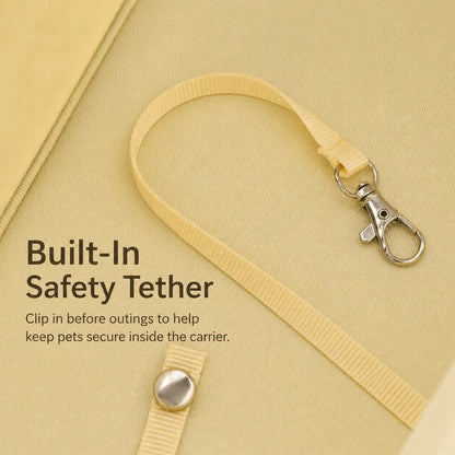 Built-in safety tether with metal clip to keep pets secure inside
