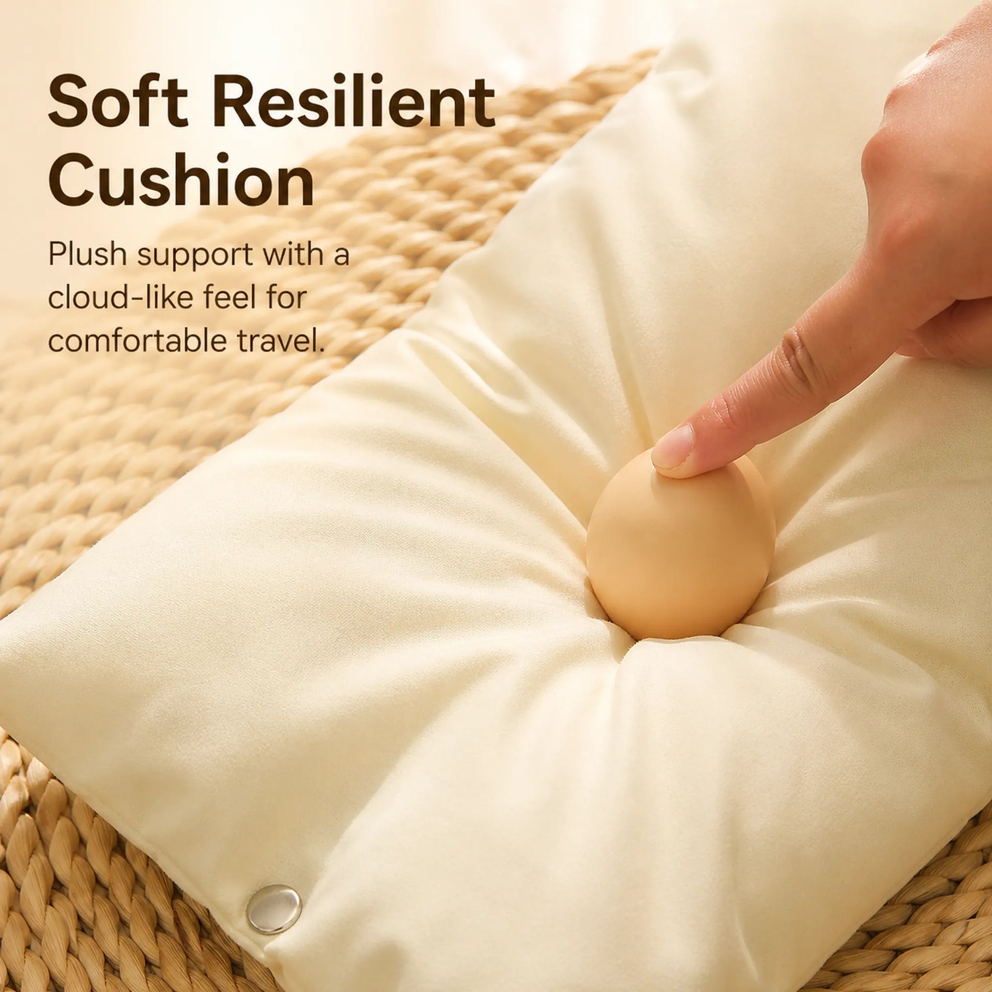 Soft resilient cushion with cloud-like feel for comfortable travel