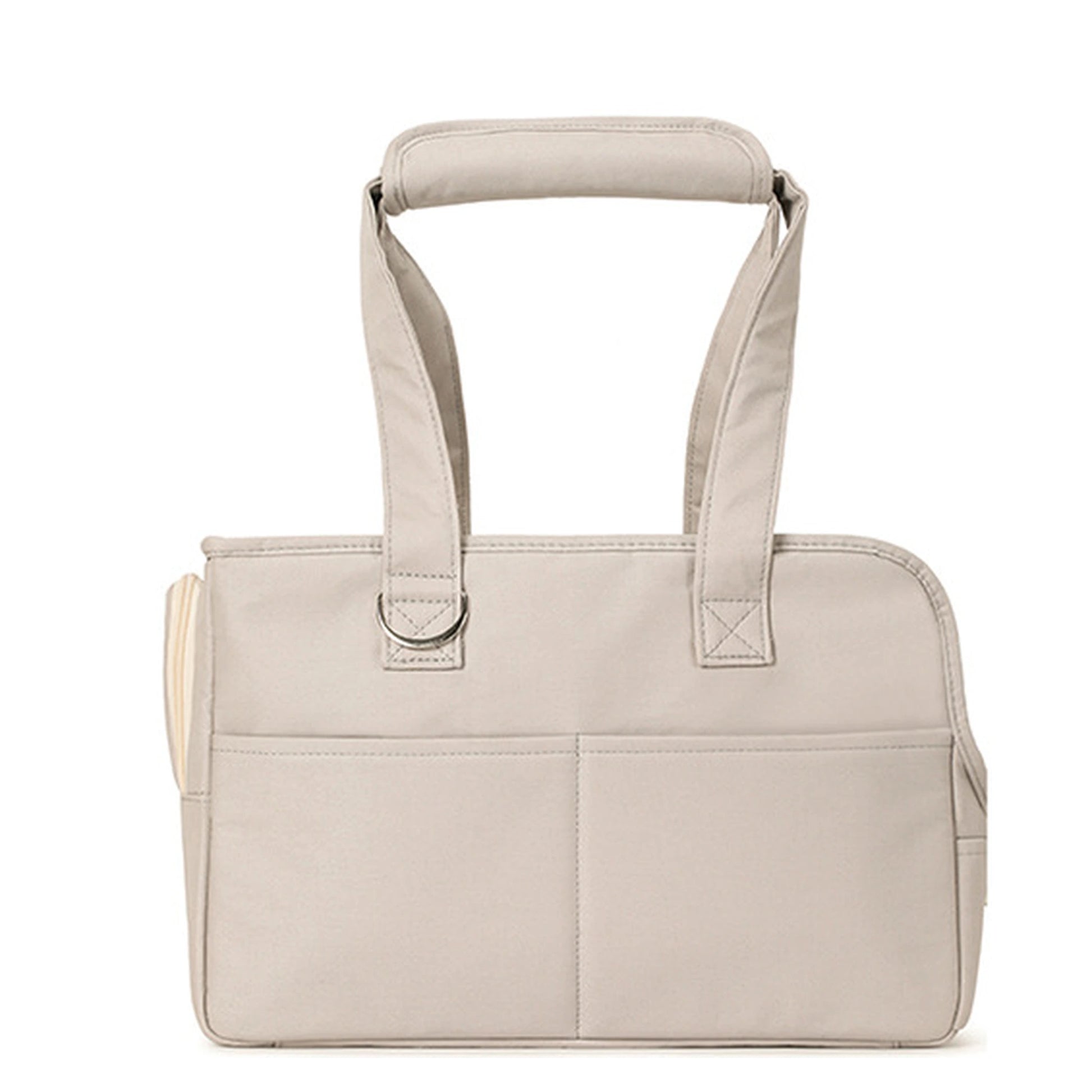 Gray cotton pet travel carrier tote — front view