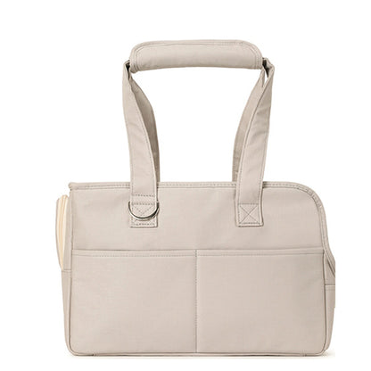 Gray cotton pet travel carrier tote — front view