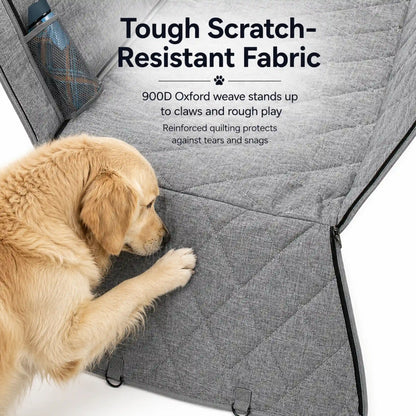 Golden Retriever pawing at scratch-resistant 900D Oxford fabric of car seat cover