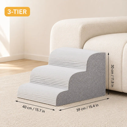 3-tier gray corduroy pet stairs, 40 × 39 × 30 cm